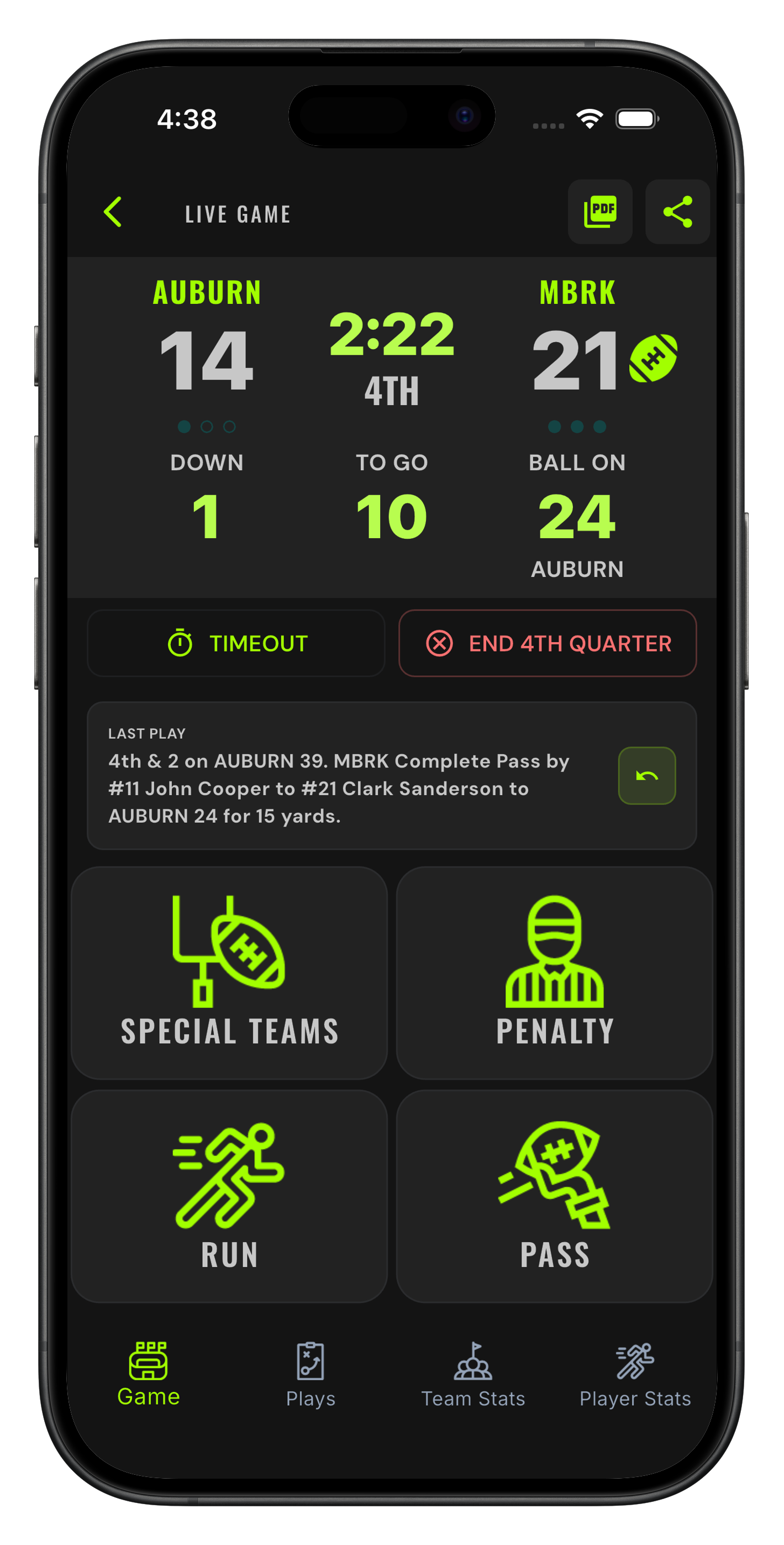 iPhone showing the in-game stat tracker